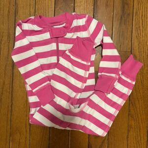 Hanna Andersson One Piece Zip Up Sleeper Pajama Pink White Stripes 75 / 12-18 Mo